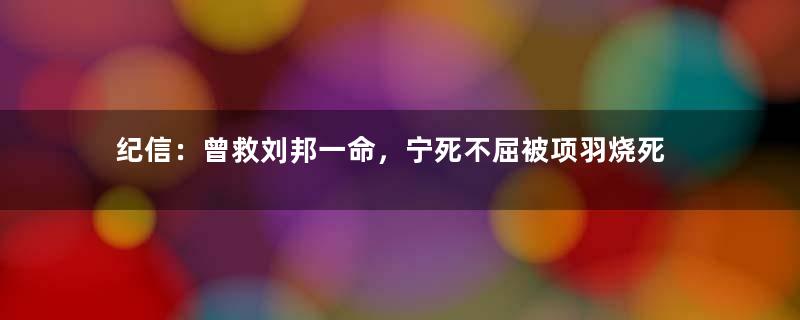 纪信：曾救刘邦一命，宁死不屈被项羽烧死