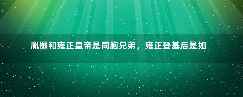 胤禵和雍正皇帝是同胞兄弟，雍正登基后是如何对他的？