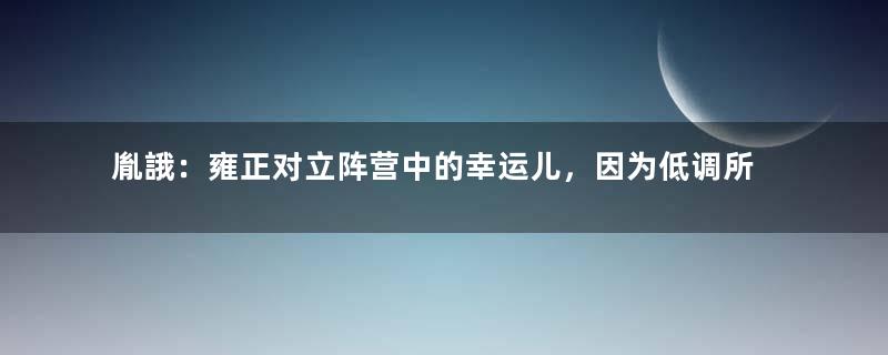 胤誐：雍正对立阵营中的幸运儿，因为低调所以幸免于难