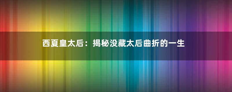 西夏皇太后：揭秘没藏太后曲折的一生