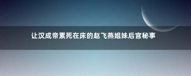 让汉成帝累死在床的赵飞燕姐妹后宫秘事