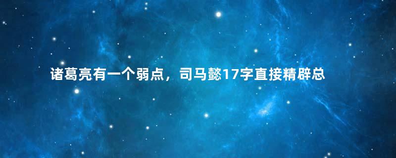 诸葛亮有一个弱点，司马懿17字直接精辟总结