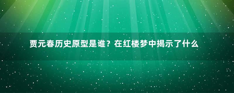 贾元春历史原型是谁？在红楼梦中揭示了什么秘密