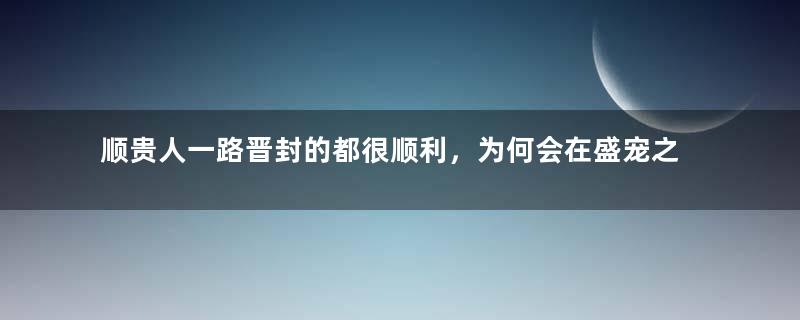 顺贵人一路晋封的都很顺利，为何会在盛宠之时被连降两级？