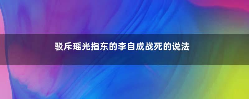 驳斥瑶光指东的李自成战死的说法